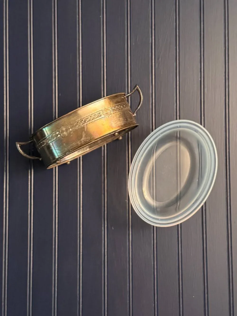 Antique H.C. Fry Ovenglass Casserole with Silver-Plated Caddy | Opalescent Glass